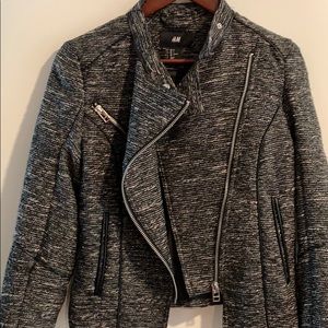 HM METALLIC BLAZER LEATHER PIPING MOTO JACKET SZ 4